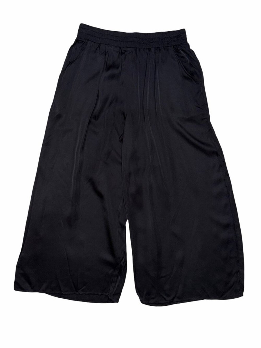 Nation LTD Black Viscose Wide Leg Pants Size M Cropped Culottes Elastic Waist